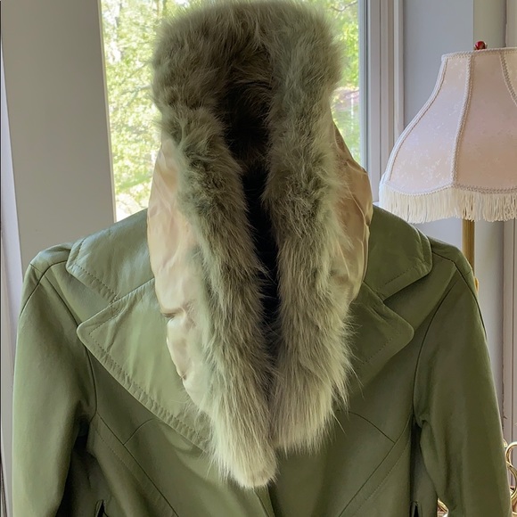 Vintage Leather & Fur Trench Coat with Scarf - Picture 8 of 8